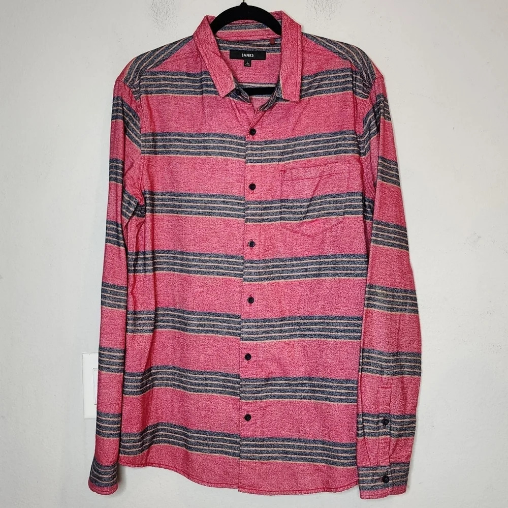 Banks Journal Red Soft Flannel Long Sleeve Button Down Shirt Men's Size Large